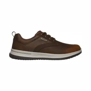 Skechers Für Herren. 65693 Delson Antigo Braune Lederturnschuhe (46), Wohnung, 1 Bis 3 Cm, Schnürsenkel, Lässig