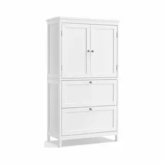 Vasagle BBC551P31 Opbergkast Met 2 Deuren En 2 Laden Met Verstelbare Plank, Voor Badkamer, Keuken, 30 X 60 X 110 Cm, Klassiek Wit