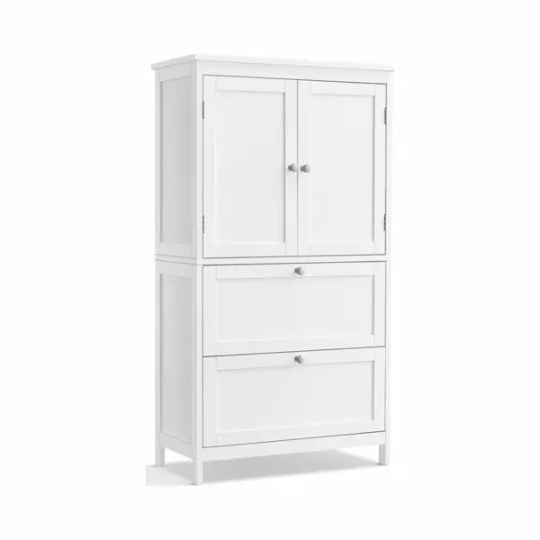 Vasagle BBC551P31 Opbergkast Met 2 Deuren En 2 Laden Met Verstelbare Plank, Voor Badkamer, Keuken, 30 X 60 X 110 Cm, Klassiek Wit thumbnail
