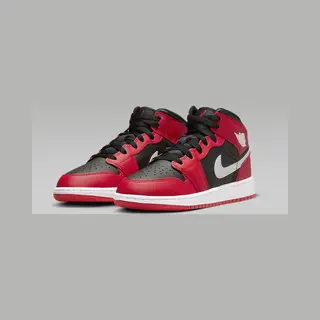 Jordan - Air Jordan 1 Mid - Sneakers - Kids - Zwart/Wit/Rood - Maat 39
