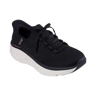 Skechers Women's D'Lux Walker 2.0 Thrill Movement Slip-On Sneakers, Black Knit/Tan Trim, 8 Uk