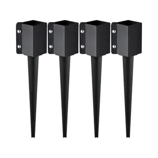 Vevor Grondpin Voor Hekpalen, 4 Stuks, 113 X 113 X 610 Mm Buitendiameter (Binnendiameter 8, 9 X 8, 9 Cm), Metaal, Zwart Gepoedercoat, Grondpin Voor