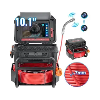 Vevor 50 M Zelfnivellerende Kanaalcamera Met 10, 1 Inch Touchscreen, 512 Hz Zender En Afstandsmeter, IP67 Buisinspectiecamera Met 12 Leds, 32 Gb