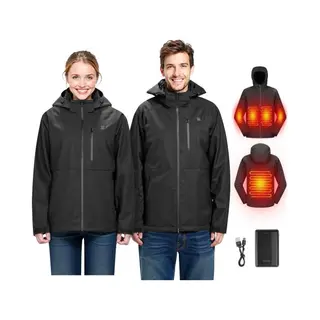 Vevor Beheizte Jacke Für Herren Mit 7, 4-V-Akku, Elektrischer Softshell-Heizmantel, Winddichte, Heizjacke, Leichte Oberbekleidung Mit 5 Heizzonen Und