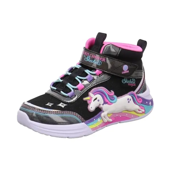 Skechers S Lights Unicorn Chaser Jumping Magic Kinder Hightop Sneaker Glitzer Schwarz Mit Einhorn. Schwarz Gr. 29 thumbnail