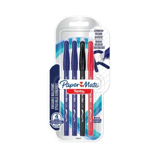 Papermate Replay Zwart, Blauw, Rood Stick balpen Medium 4 stuk(s)