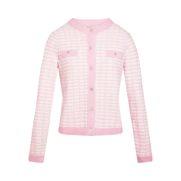 Morgan Gebreid Vest Lichtroze / Wit thumbnail