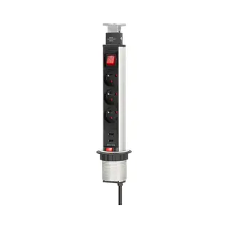 Brennenstuhl, Stekkerdoos, Multiprise Encastrable 3 Prises + 2xUSB Et Interrupteur 2m (Gris/Noir)) (3 x, 2 m)