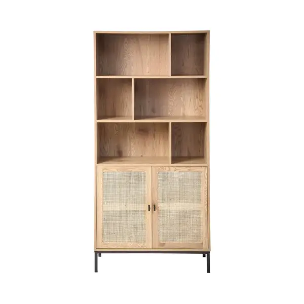 Calicosy Bücherregal Mit Aufbewahrung 2 Türen Aus Natürlichem Rattan H175cm - Jaya thumbnail