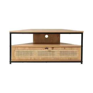 Calicosy - Tv-Eckschrank, 1 Klapptür, Geflecht Aus Rattan, Holzdekor, Spanplatten, Metallfüße, Wohnzimmer Oder Schlafzimmer, Exotischer Und