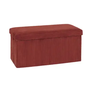 Atmosphera Hocker / Poef Ribcord - Opvouwbaar - Donkerrood - Mdf/polyester - 76x38cm- Opbergruimte - Extra Zitplaatsen - 2persoons
