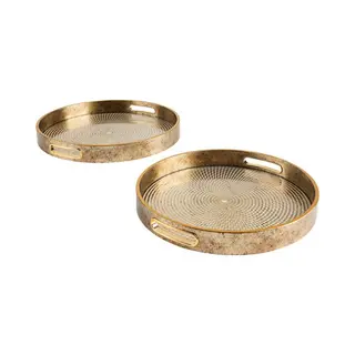 Atmosphera Dienblad/kaarsenplateau - Set Van 2x Stuks - Goud - Polyurethaan - D31 En D35 Cm - Rond