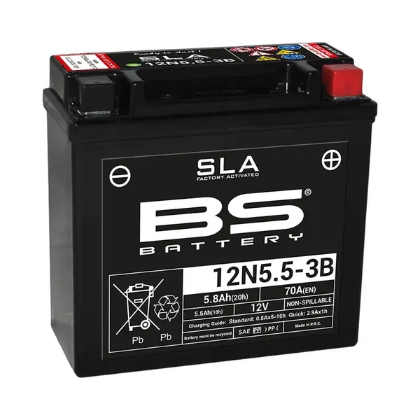Bs Battery 300840 12N5.5-3B Agm Sla Motorrad Batterie, Schwarz thumbnail