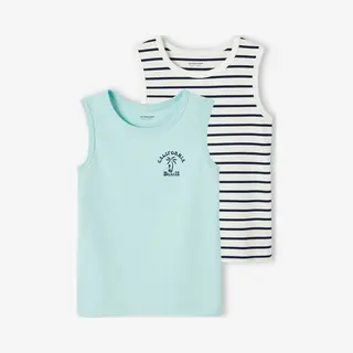 Vertbaudet 2er-Pack Jungen Trägershirts Mit Recycling-Baumwolle Set Grün 86