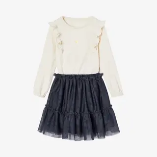 Vertbaudet Set Shirt Met Ruches En Tule Rokje Voor Meisjes Antraciet