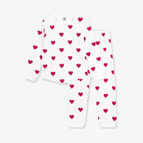 Pyjama Voor Kinderen Met Petit Bateau-hartjesprint Wit thumbnail