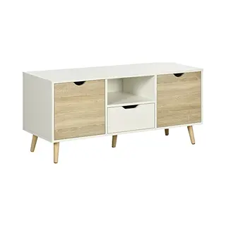 Homcom Tv-kast, Tv-bank, Dressoir, Laag, Opbergkast Op Standaard, Met 2 Houten Kasten, Voor Slaapkamer, Woonkamer, 110 X 40 X 50 Cm