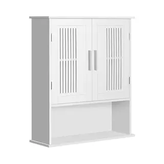 Kleankin Hoge Wandkast Voor Badkamer, Verstelbare Plank, Dubbele Deur En Open Plank, Hangende Opbergkast, 60 X 20 X 70 Cm, Wit