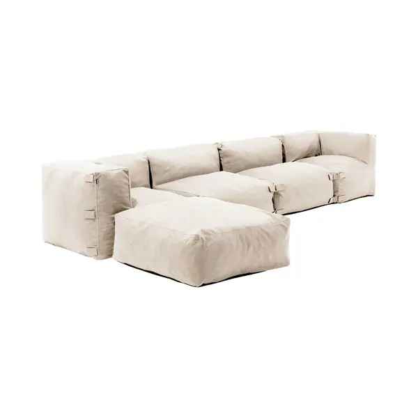 Oviala - Modulaire Hoekbank Met 2 Fauteuils, 2 Hoeken En 1 Zandkleurige Poef - Mixi thumbnail