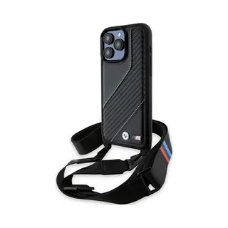 Bmw BMHCP15X23PSCCK IPhone 15 Pro Max 6.7" Czarny/black Hardcase M Edition Carbon Stripe & Strap (Apple IPhone 15 Pro Max), Smartphone Hülle, Schwarz
