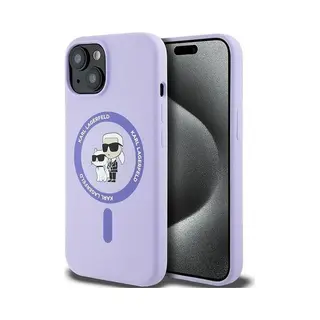 Karl Lagerfeld KLHMP15SSCMKCRHU IPhone 15 6.1" Fioletowy/purple Hc MagSafe Silicone Kc Heads Ring (Apple IPhone 15), Smartphone Hülle, Violett