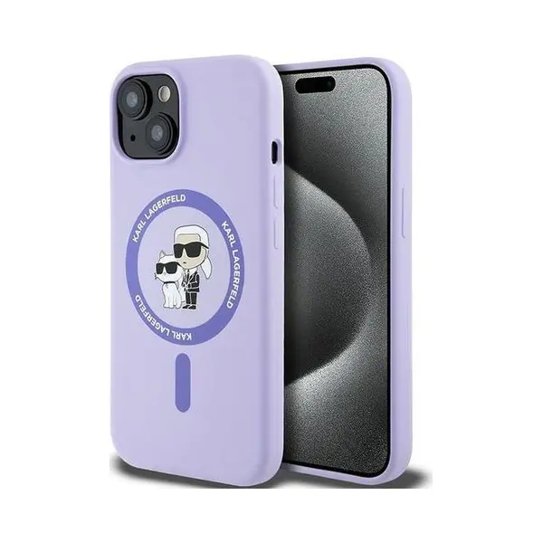 Karl Lagerfeld KLHMP15SSCMKCRHU IPhone 15 6.1" Fioletowy/purple Hc MagSafe Silicone Kc Heads Ring (Apple IPhone 15), Smartphone Hülle, Violett thumbnail