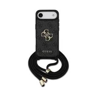 Guess Back Cover - IPhone 17 Air - Zwart - Luxe Monogram - Inclusief Koord Voor Handsfree Gebruik