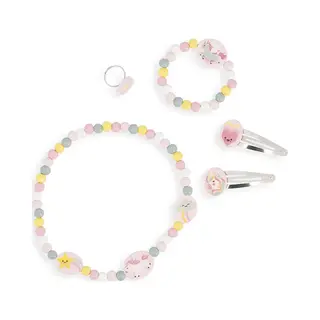 Janod - Set Of 5 Unicorn Wooden Jewellery - 1 Necklace, 1 Bracelet, 1 Ring And 2 Clips - Wood And Fsc Metal Jewellery - Fashion Accessory - From 3