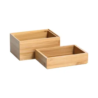 Zeller 13319 Storage Box Set 2 Pieces Bamboo Approx. 17 X 12 X 12 Cm Stackable Box Set For Home, Office And Bathroom