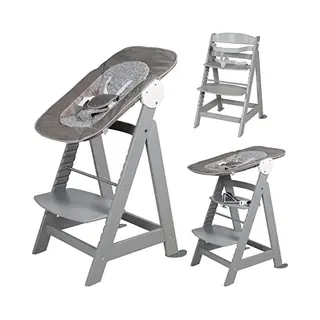 Roba Born Up Baby High Chair Set 2in1 + Newborn Attachment With Reclining Function - Miffy® Rabbit Design - High Chair From Birth - Natural Wood