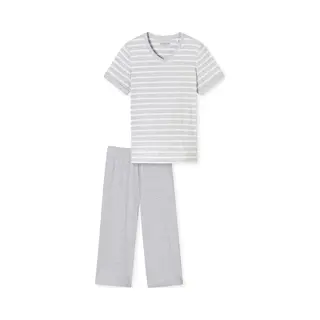 Schiesser Schlafanzug Kurz Set 3/4 Lange Hose Kurzarm Oberteil Weiche Baumwolle - Nightwear