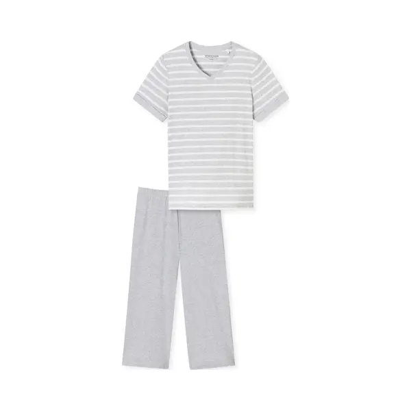 Schiesser Pyjama 'Casual Essentials ' Grijs Gemêleerd / Wit thumbnail