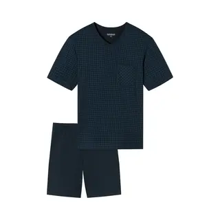 Schiesser Herren Schlafanzug Kurz V-Ausschnitt - Nightwear Set, Nachtblau_182193, 48