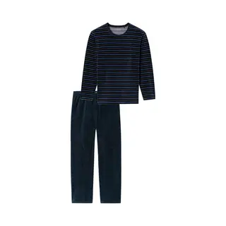 Schiesser Herren Pyjama Blau Baumwolle & Mix Gestreift