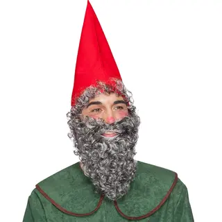 Carnaval Verkleed Kabouter Set - Hoed En Baard - Puntmuts - Rood - Volwassenen - Sprookje