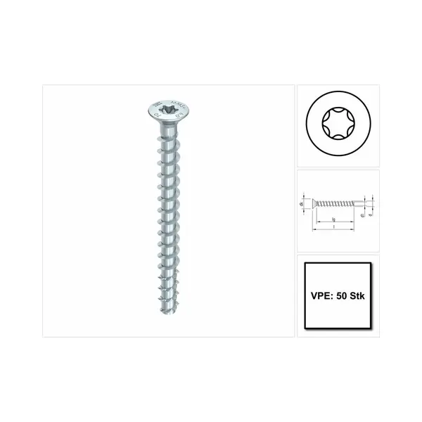 Heco Schrauben Heco Multi-Monti Plus Schraubanker 7, 5x100 Mm Senkkopf Verzinkt / 1 Packung = 50 Stück thumbnail