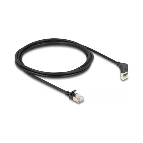 DeLOCK RJ45 Netzwerkkabel Cat.6A S/Ftp Slim 90° oben gewinkelt / gerade 2 m schwarz thumbnail