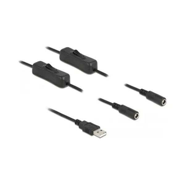 DeLOCK Kabel Usb Typ-A Stecker zu 2 x Dc 5,5 x 2,1 mm Buchse mit Schalter 1 m thumbnail