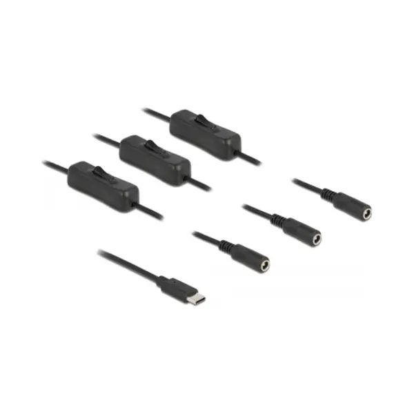 DeLOCK 86801 tussenstuk voor kabels Usb Type-C 3 x Dc 5.5 x 2.1 mm Zwart thumbnail