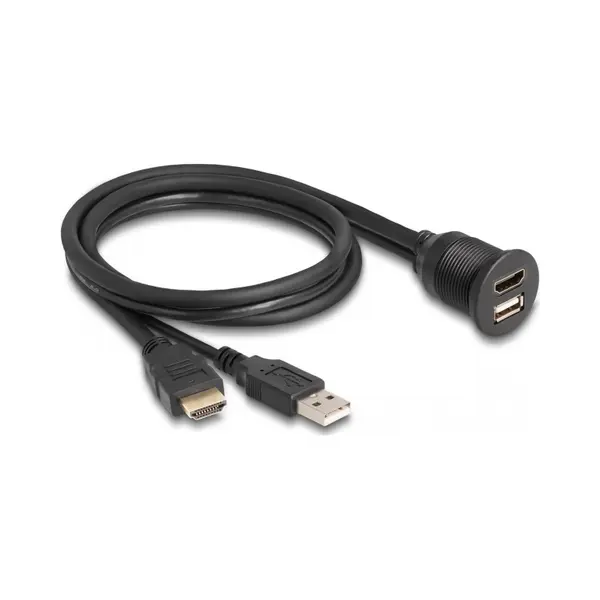 DeLOCK Kabel Hdmi-A Stecker und Usb 2.0 Typ-A Stecker zu Hdmi-A Buchse und Usb 2.0 Typ-A Buchse zum Einbau wasserfest 1 m thumbnail