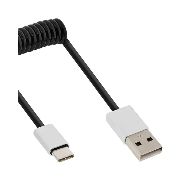 InLine Usb 2.0 Spiralkabel, Usb-C St an A St, schwarz/Alu, flexibel, 1m thumbnail