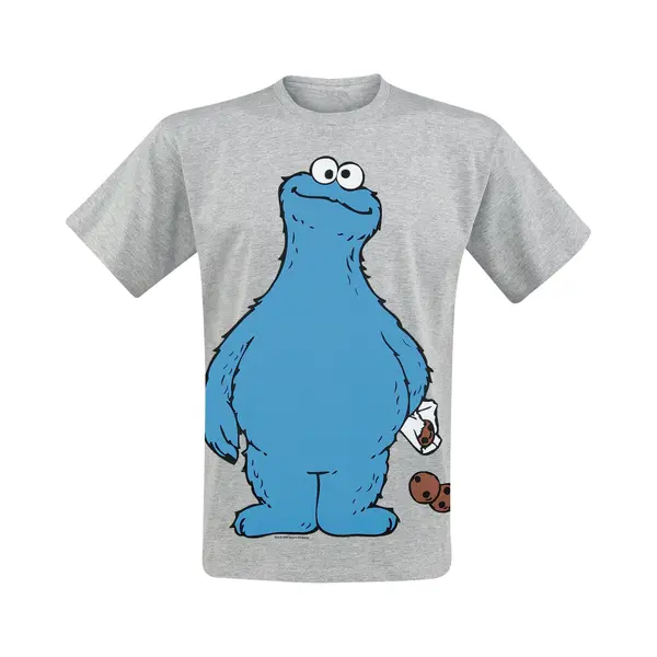 Sesame Street T-shirt - Cookie Monster - Cookie Thief - S Tot 5XL - Voor Mannen - Grijs Gemêleerd thumbnail
