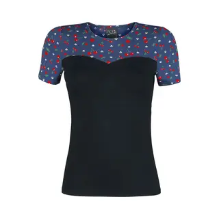 Pussy Deluxe Cat Paws & Cherries Girl Basic Shirt T-Shirt Blue Black
