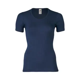 Engel Natur, Damen Unterhemd Kurzarm, 70% Wolle (kbT), 30% Seide (38/40, Marine)