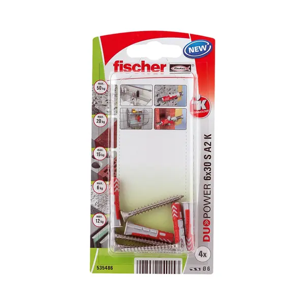 Fischer 535486 schroefanker & muurplug 4 stuk(s) Schroef- & muurplugset 30 mm thumbnail