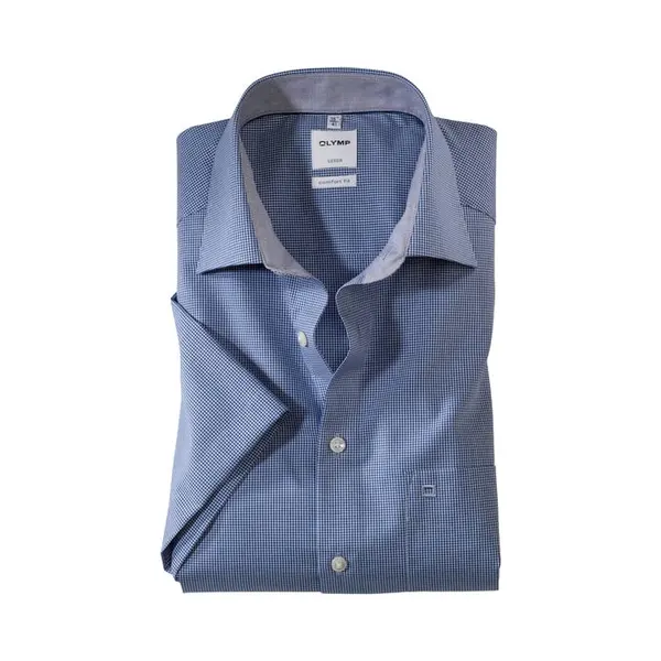 Olymp Herren Kurzarmhemd Blau Kariert Comfort Fit thumbnail