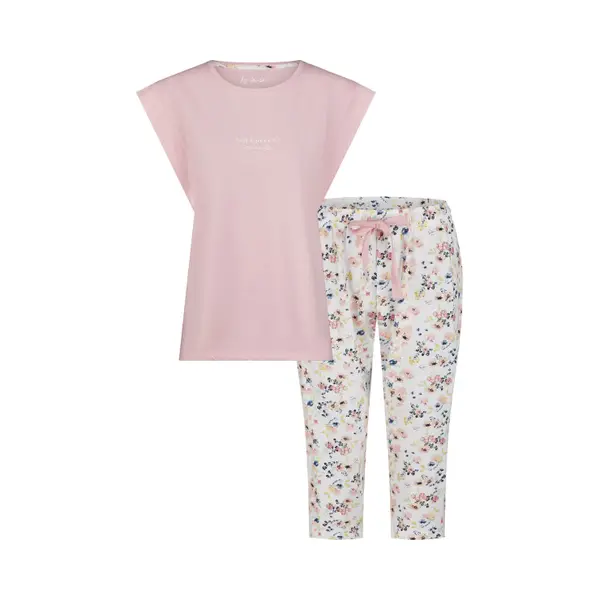 By Louise Dames Capri Pyjama Set Roze Driekwart - Maat S thumbnail