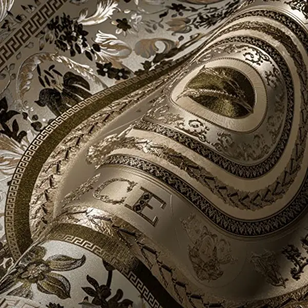 A.S. Création Versace Wallpaper Blumen Tapete Floral 387056 Perlbeige Weiß Braun Designer Ranken Kreise 10, 05x0, 70m Made In Germany thumbnail