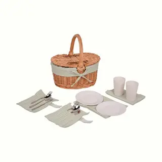 Unus® Picknickmand Voor Kinderen Ovaal Met Servies Voor 2 Personen 29x22x31 Cm Groen
