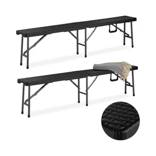 Relaxdays Bierbank 2er Set, Faltbare Partybank Für Terrasse & Garten, Kunststoff, Campingbank, 43x179x24, 5 Cm, Schwarz